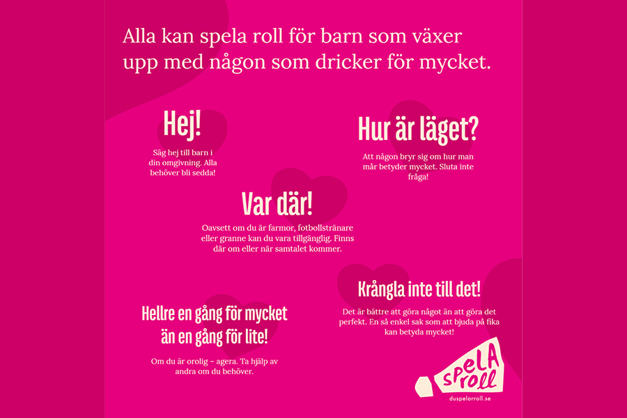 Bild med rosa bakgrund och texten: Alla kan spela roll för barn som växer upp med någon som dricker för mycket.